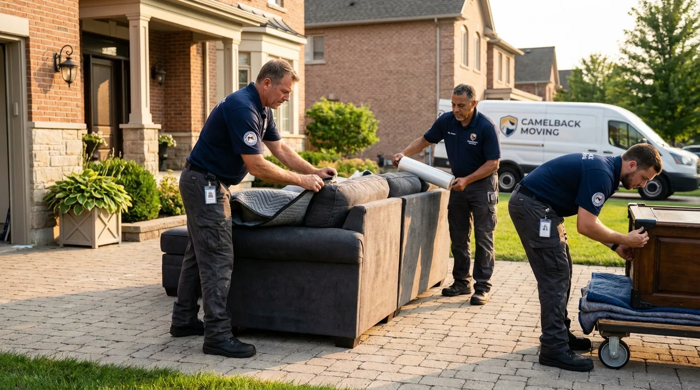 Large estate moving crew wrapping furniture in Frisco, TX