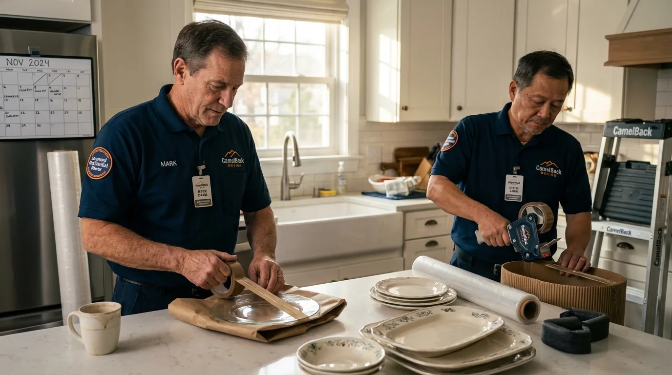 Professional crew packing kitchen dishware in Frisco, TX